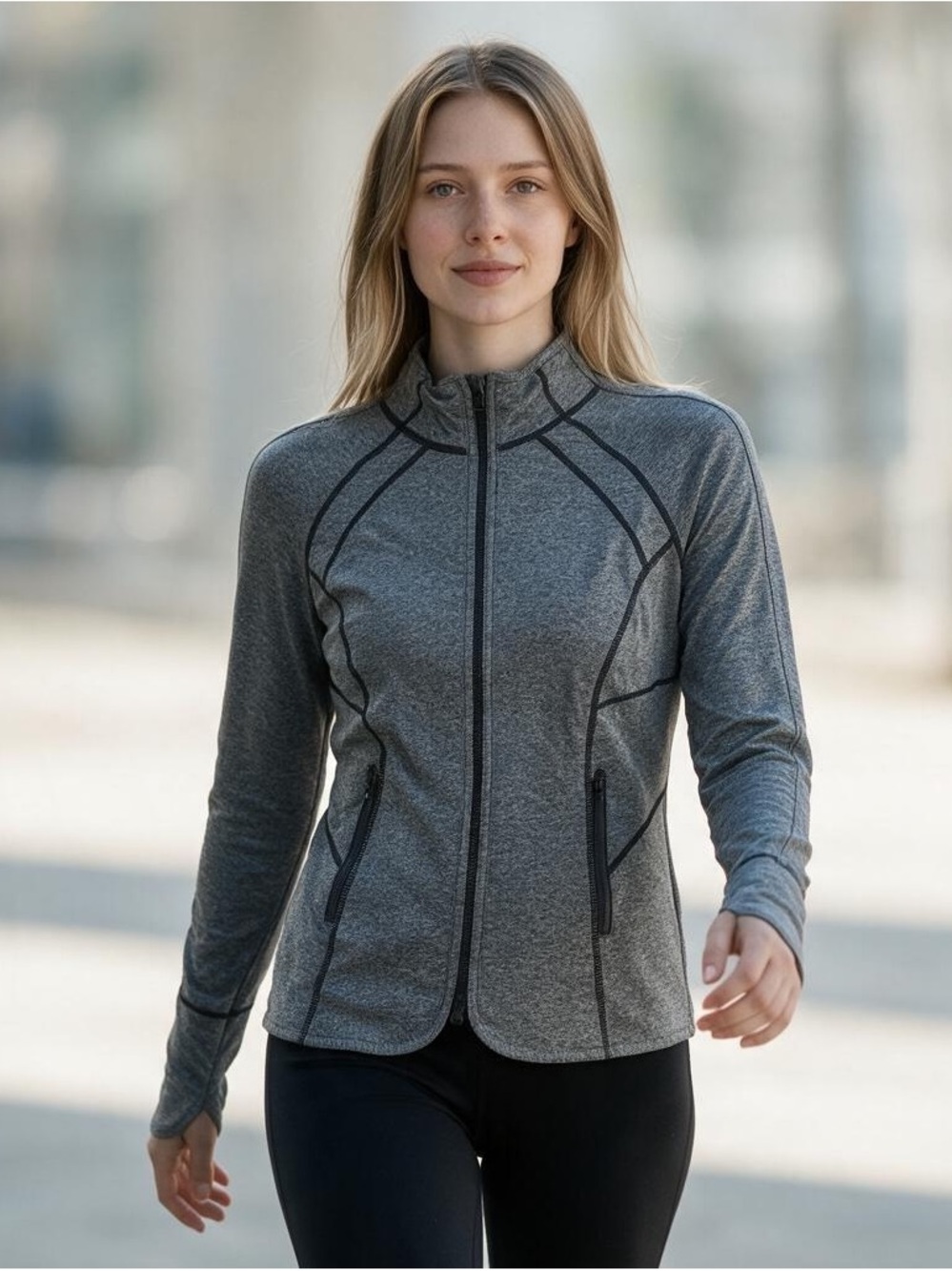 ZELLA Women’s Medium Gray / Purple Full Zip Sweatshirt Jacket